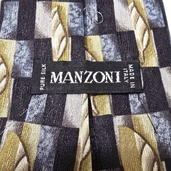 Manzoni Leaf Print Italian Silk Tie - Picture 5 of 7